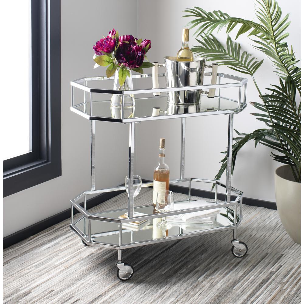 Silva 2 Tier Octagon Bar Cart, Silver/Mirror. Picture 5