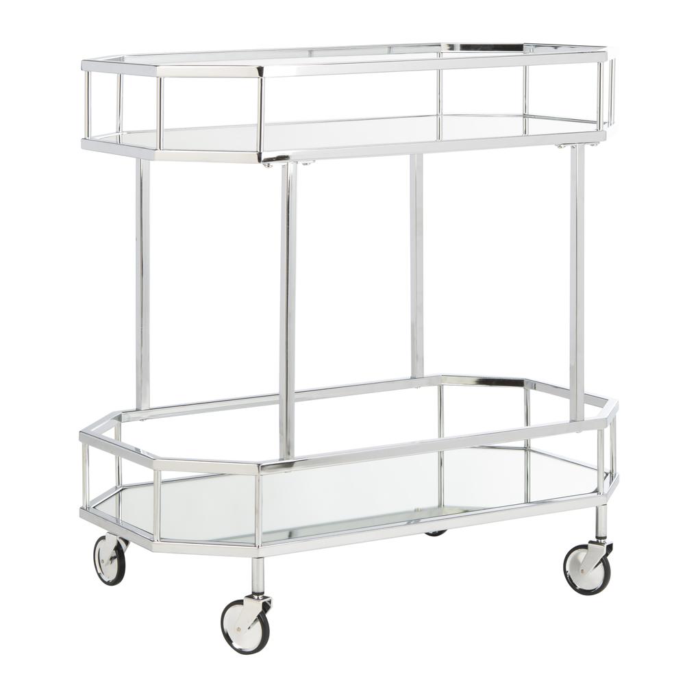 Silva 2 Tier Octagon Bar Cart, Silver/Mirror. Picture 6