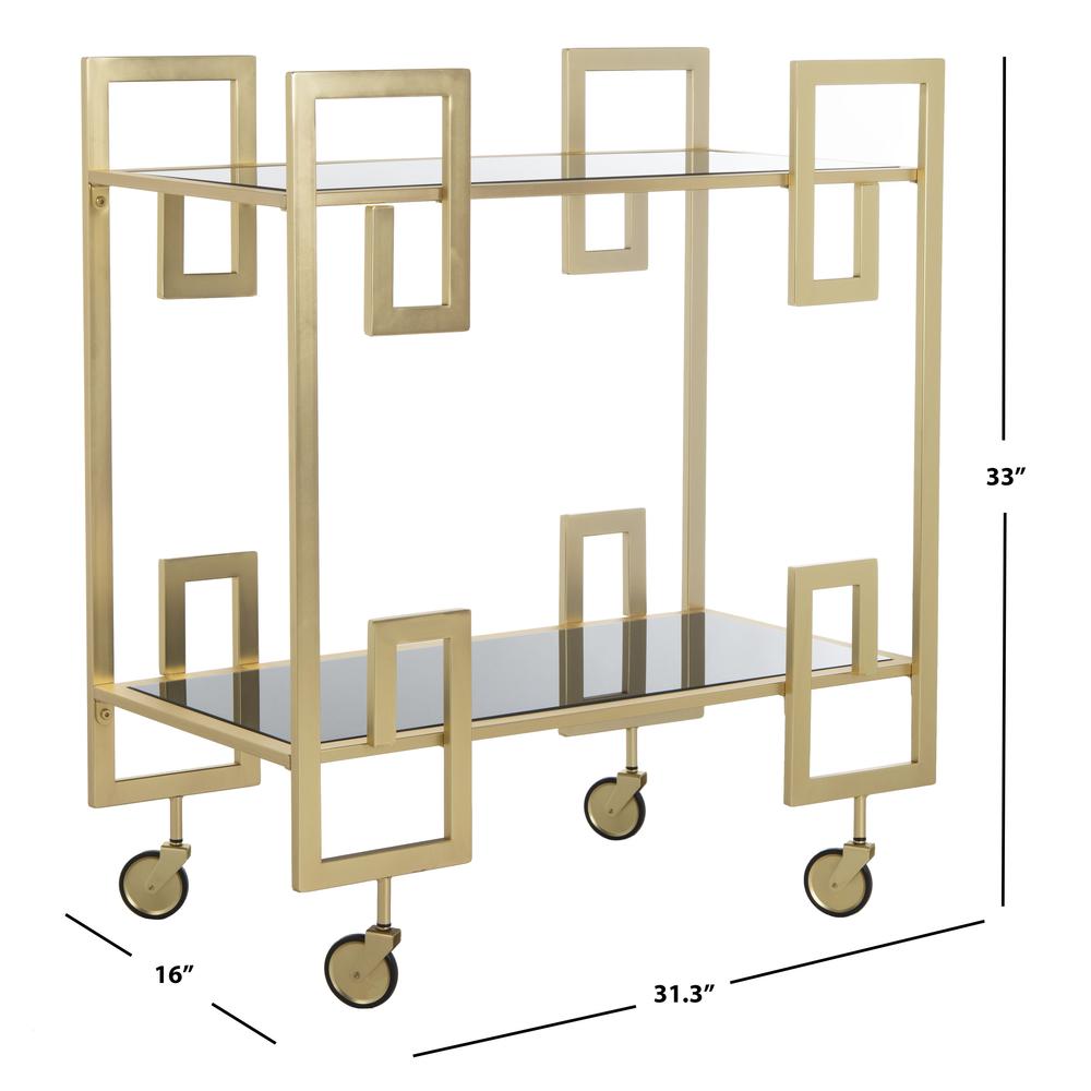 Eliza 2 Tier Bar Cart, Brass/Black Glass. Picture 3