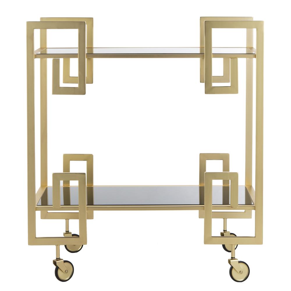 Eliza 2 Tier Bar Cart, Brass/Black Glass. Picture 1