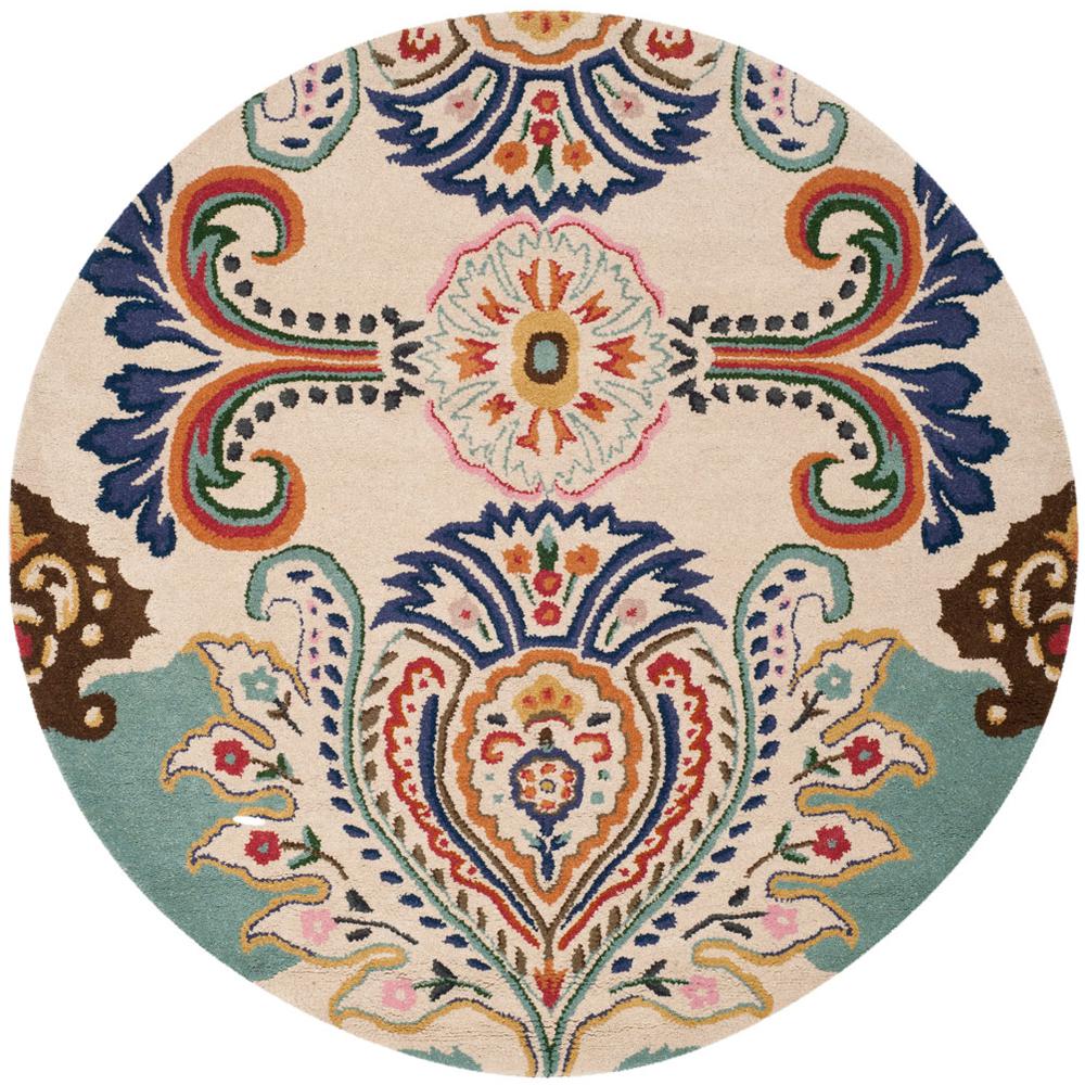 BELLA, IVORY / BLUE, 5' X 5' Round, Area Rug, BEL118A-5R. Picture 1