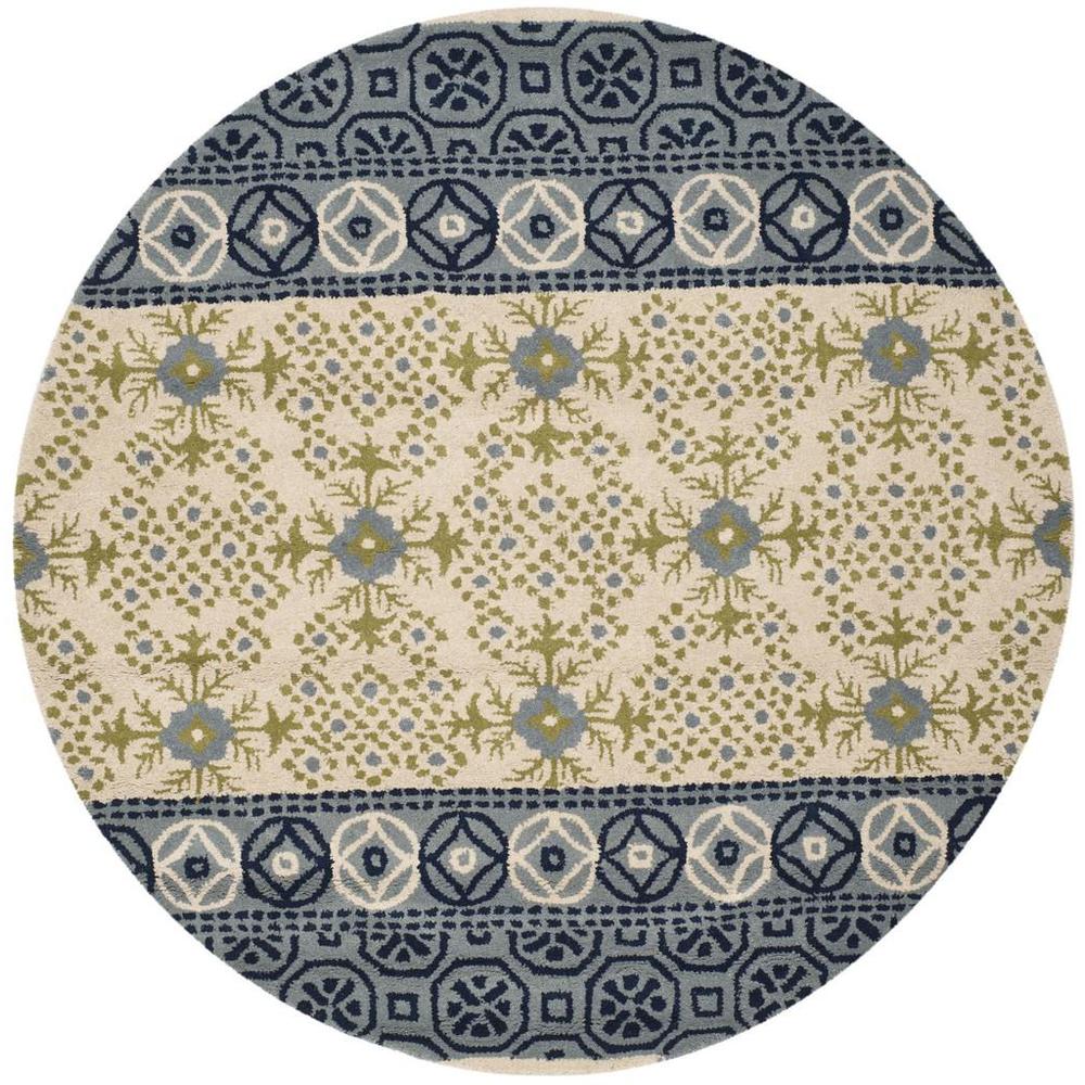BELLA, IVORY / BLUE, 5' X 5' Round, Area Rug, BEL119A-5R. Picture 1