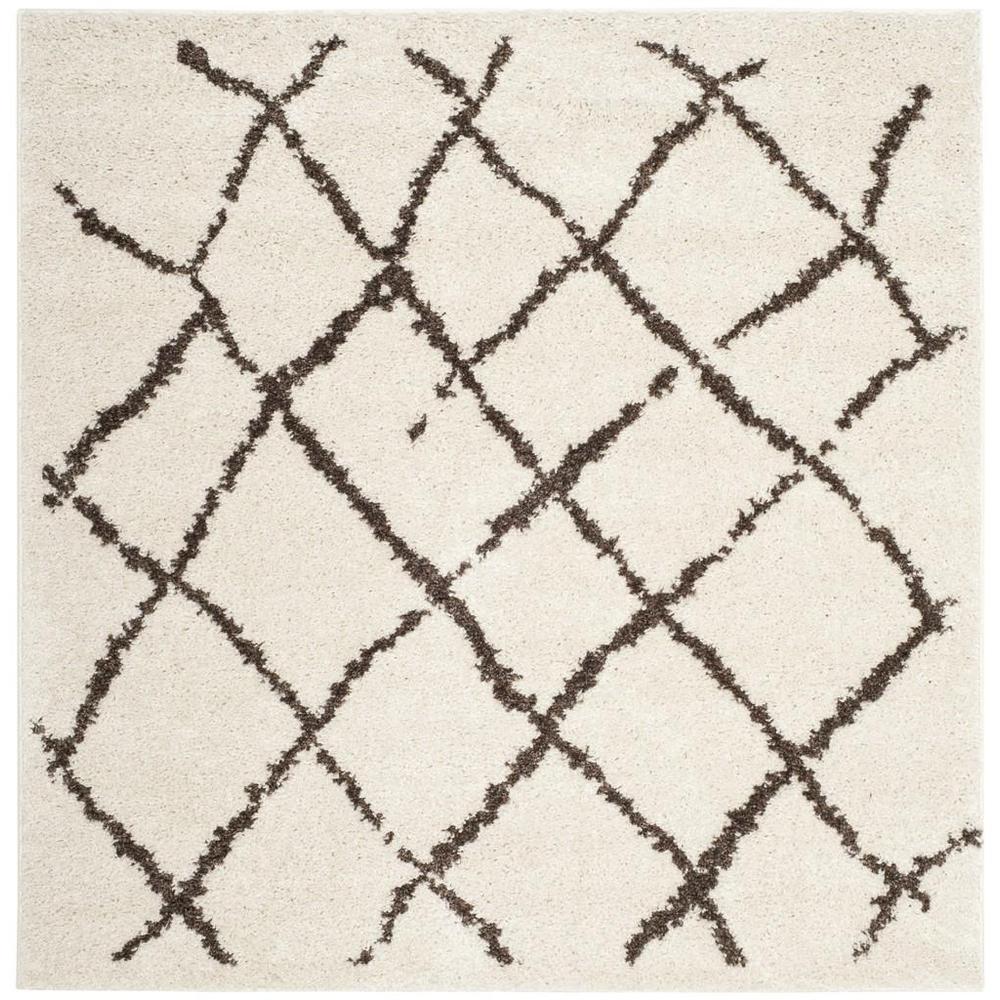 BERBER SHAG, CREME / BROWN, 5'-1" X 5'-1" Square, Area Rug. Picture 1