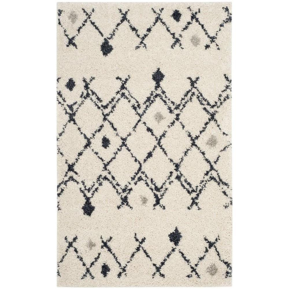BERBER SHAG, CREAM / NAVY, 3' X 5', Area Rug. Picture 1