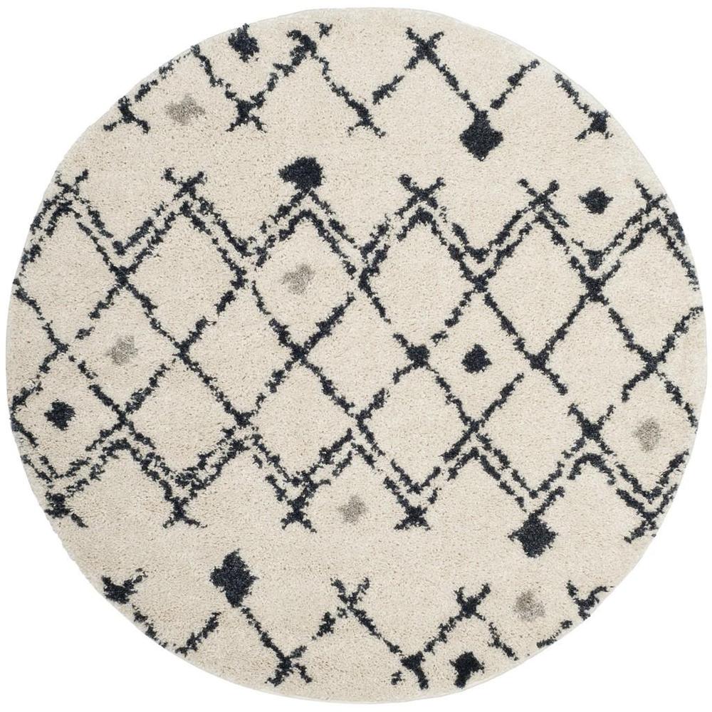 BERBER SHAG, CREAM / NAVY, 5'-1" X 5'-1" Round, Area Rug. Picture 1