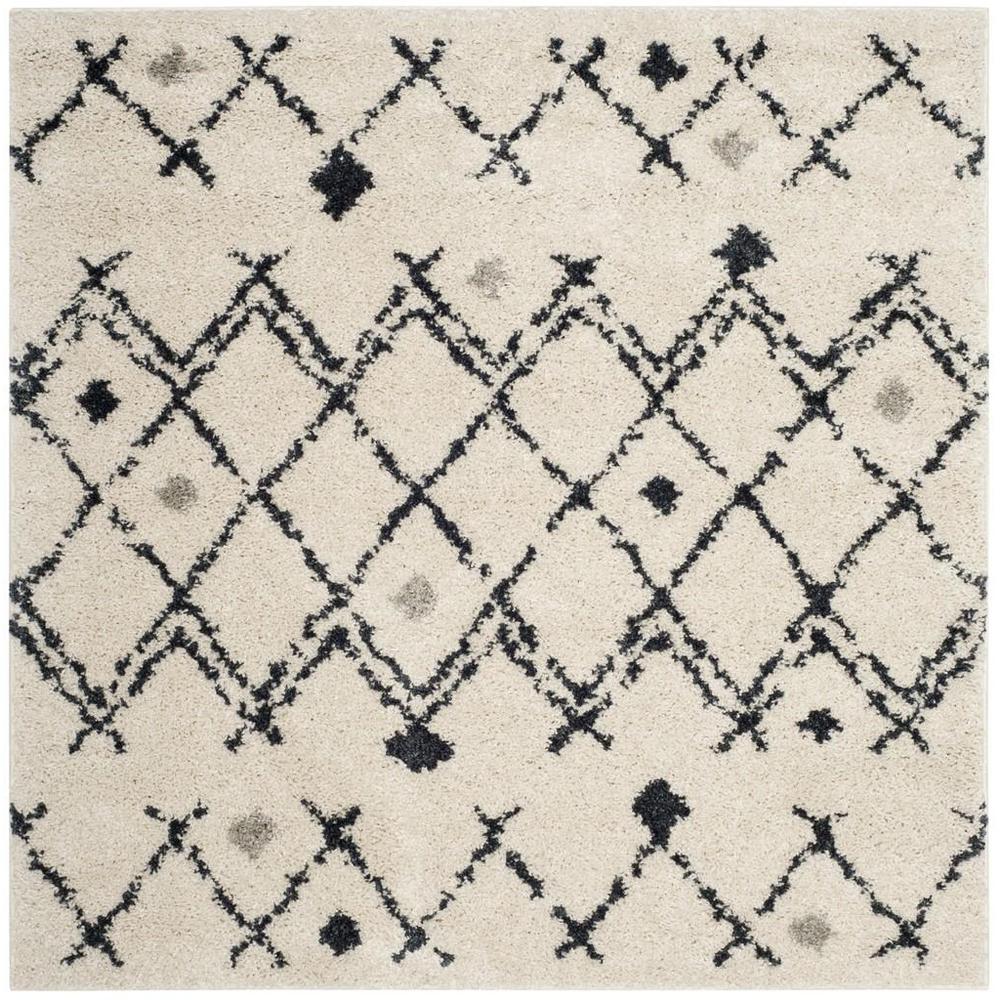 BERBER SHAG, CREAM / NAVY, 5'-1" X 5'-1" Square, Area Rug. Picture 1