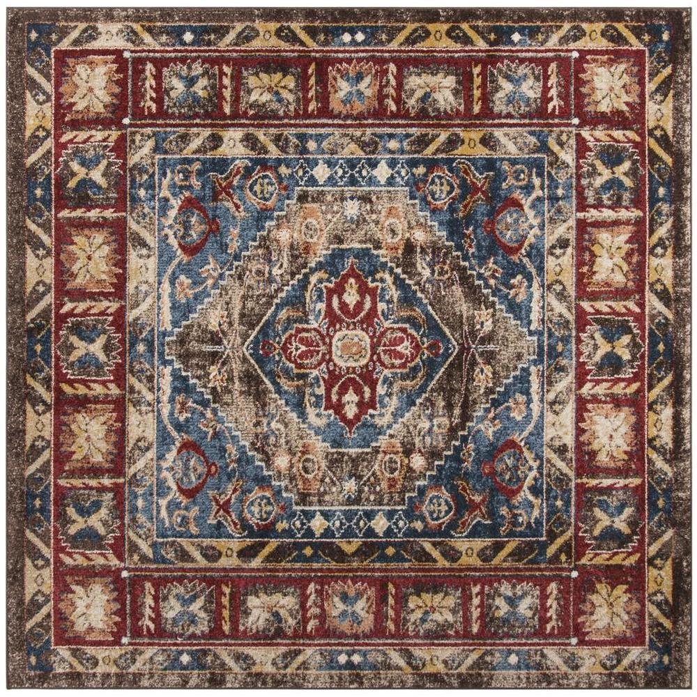 BIJAR, BROWN / ROYAL, 6'-7" X 6'-7" Square, Area Rug. Picture 1