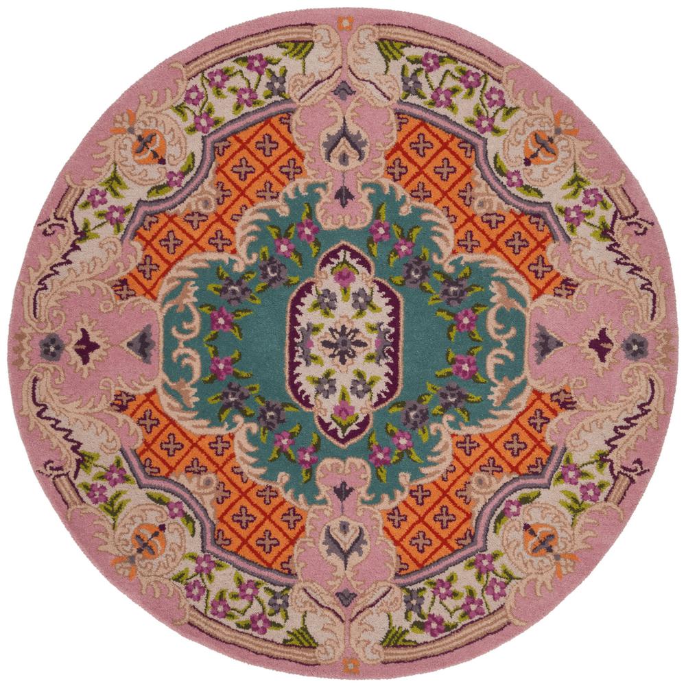 Bellagio, BLUE / PINK, 5' X 5' Round, Area Rug. Picture 1