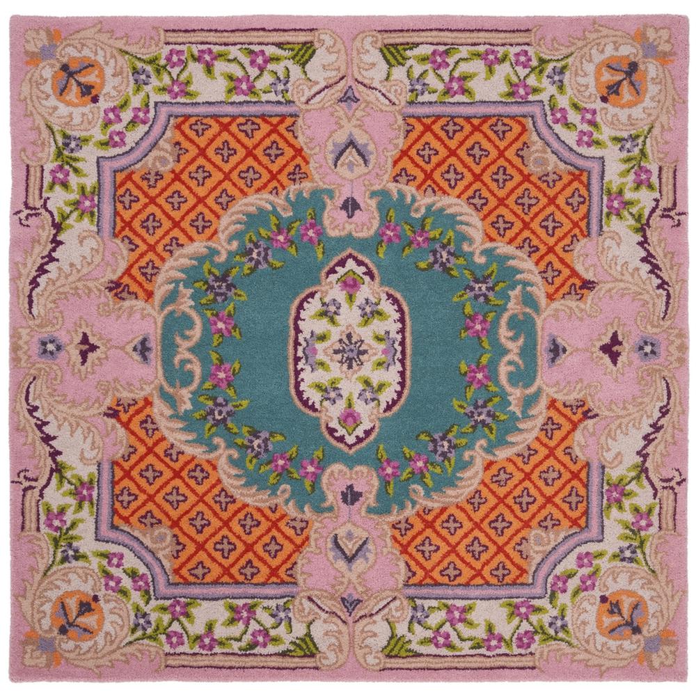 Bellagio, BLUE / PINK, 5' X 5' Square, Area Rug. Picture 1