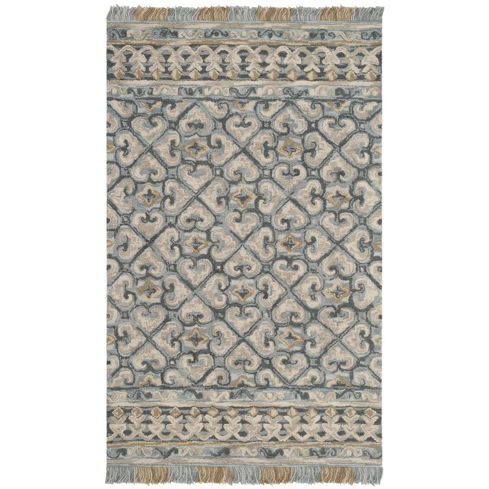BLOSSOM, LIGHT BEIGE / BLUE, 5' X 8', Area Rug. Picture 1