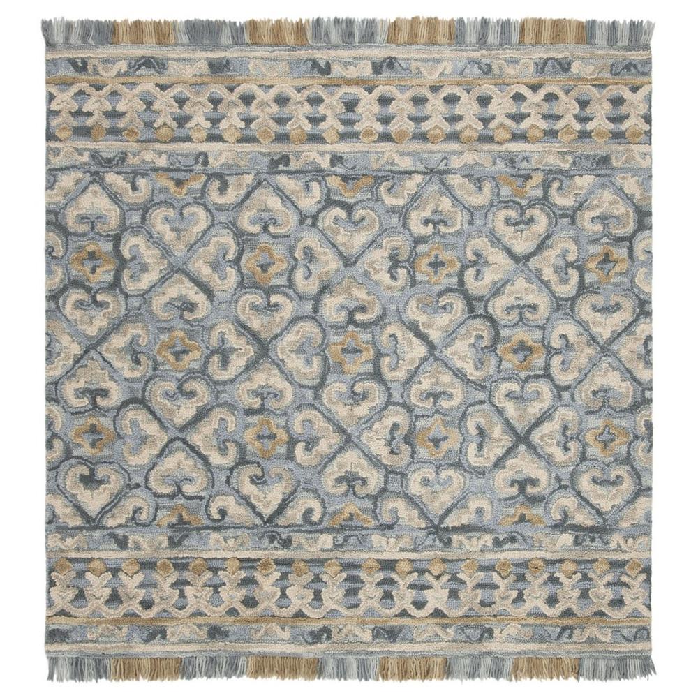 BLOSSOM, LIGHT BEIGE / BLUE, 6' X 6' Square, Area Rug. Picture 1