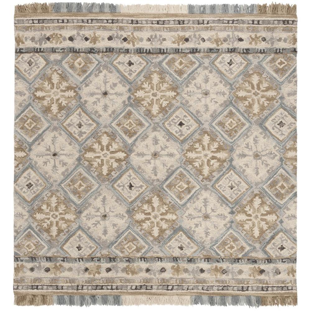 BLOSSOM, BEIGE / LIGHT BLUE, 6' X 6' Square, Area Rug. Picture 1