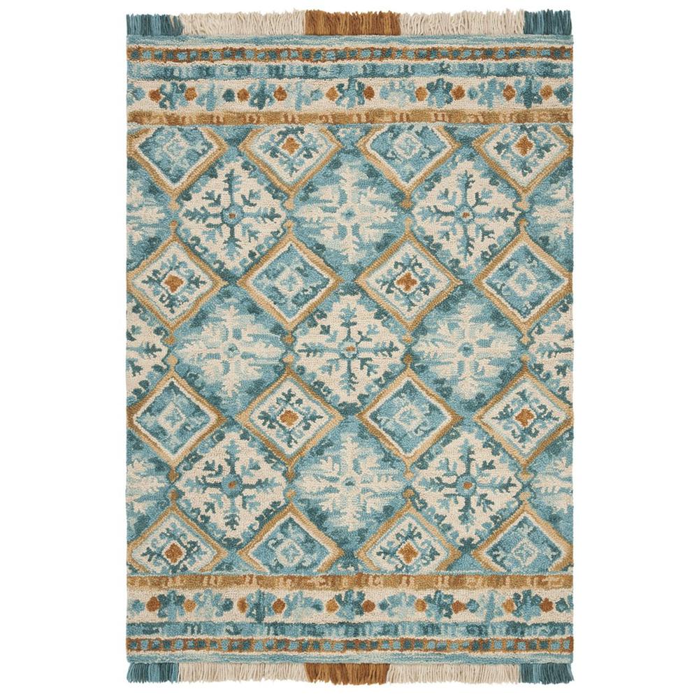 BLOSSOM, IVORY / TEAL, 4' X 6', Area Rug. Picture 1