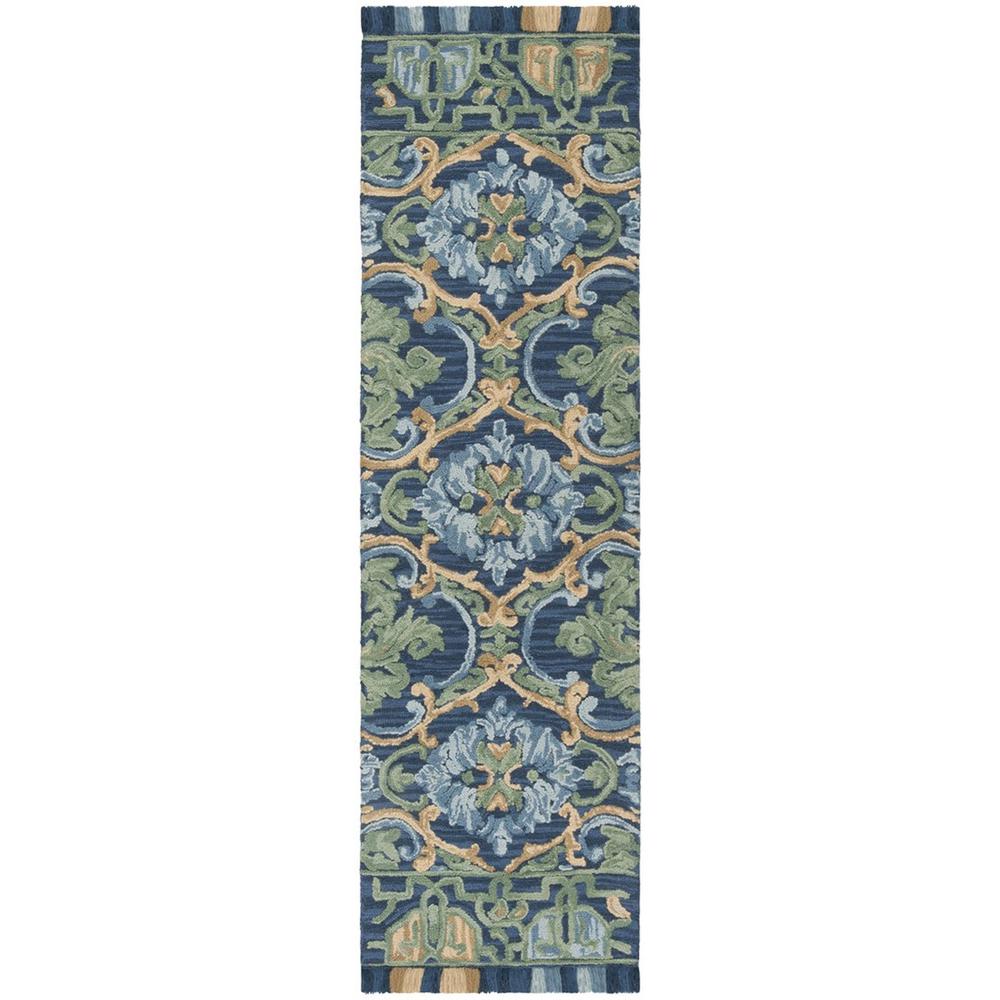 BLOSSOM, NAVY / GREEN, 2'-3" X 10', Area Rug. Picture 1