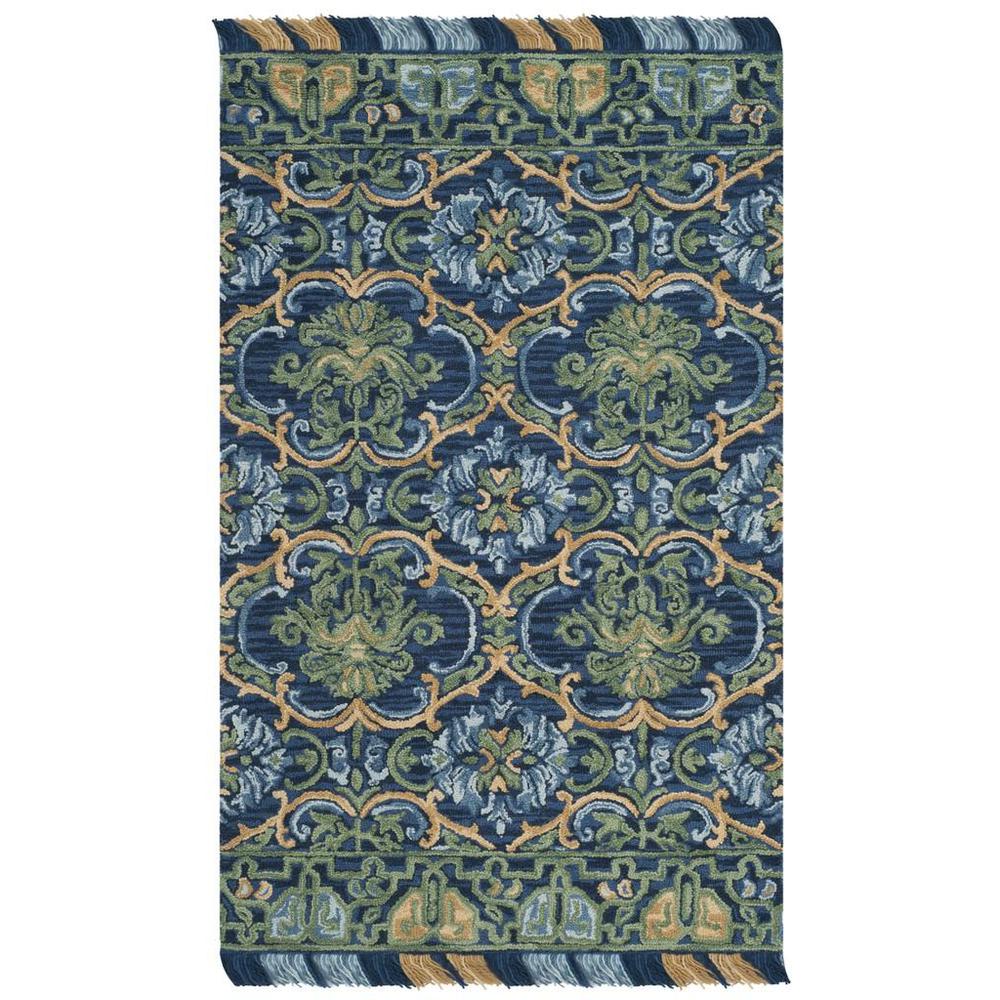 BLOSSOM, NAVY / GREEN, 5' X 8', Area Rug. Picture 1