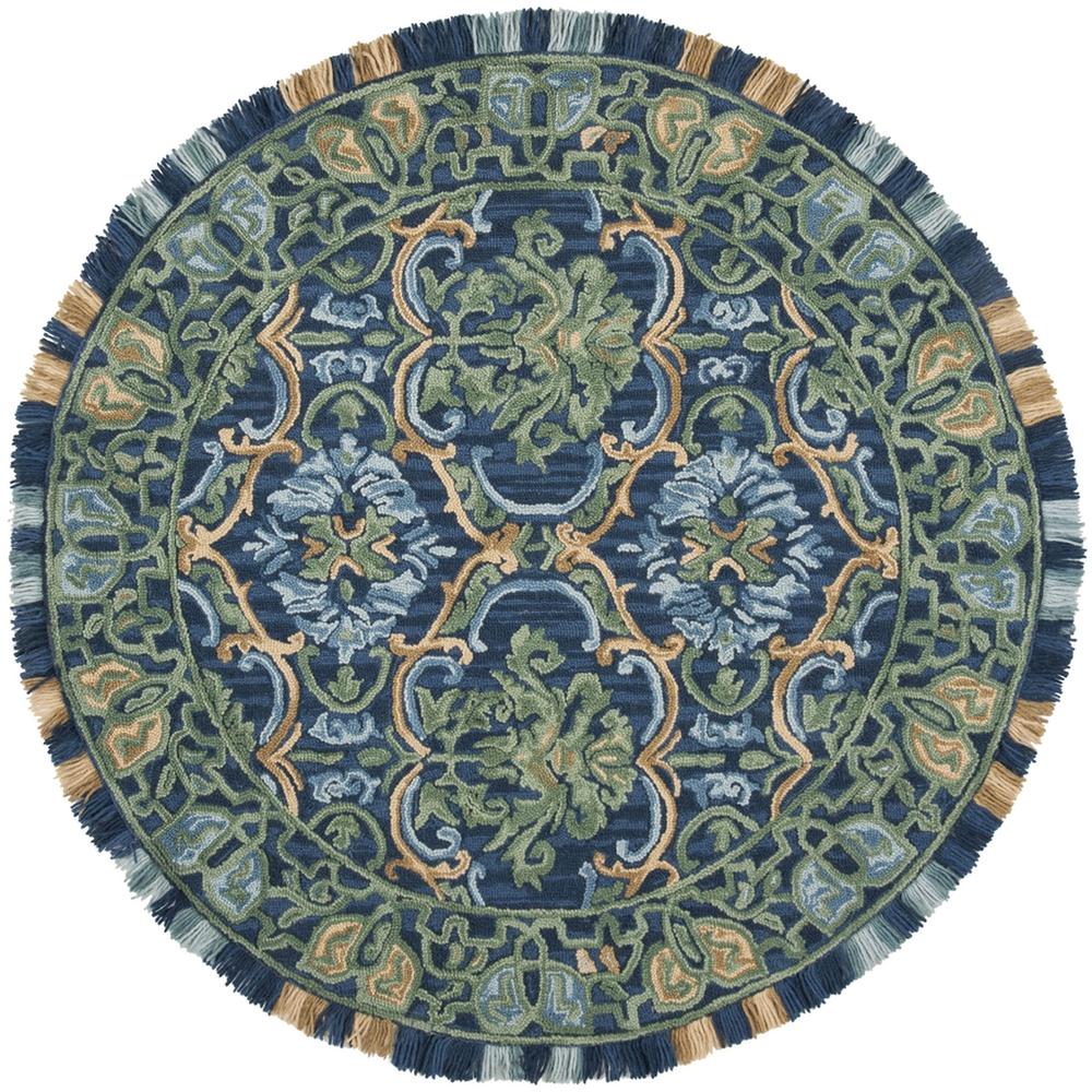 BLOSSOM, NAVY / GREEN, 6' X 6' Round, Area Rug. Picture 1
