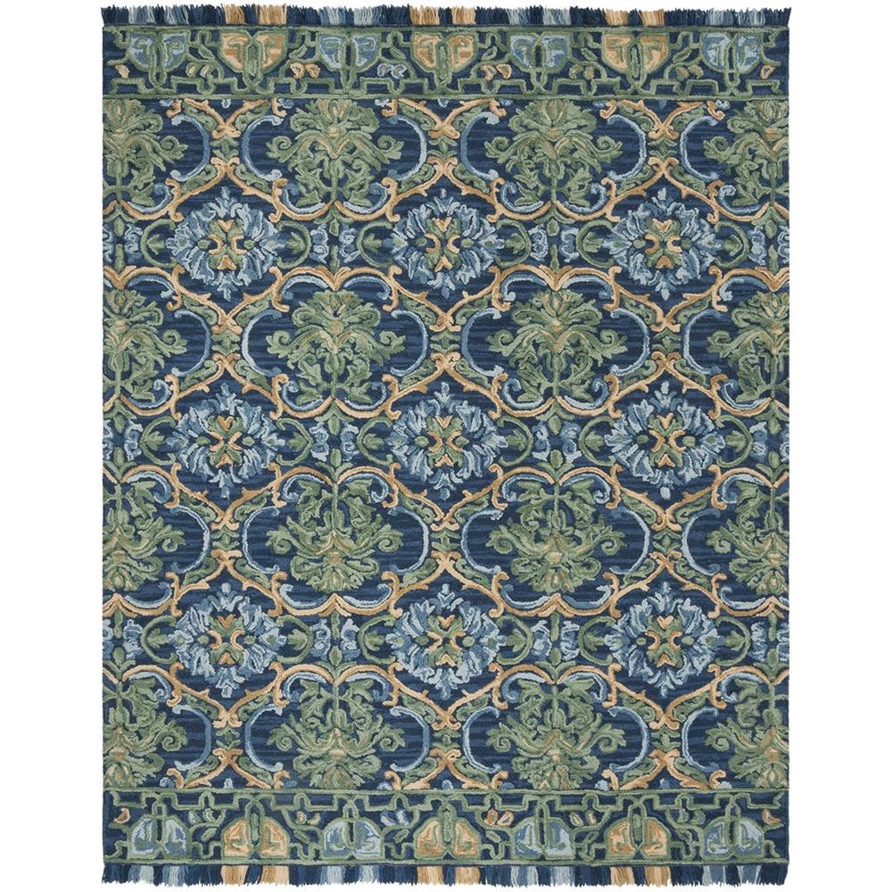 BLOSSOM, NAVY / GREEN, 8' X 10', Area Rug. Picture 1