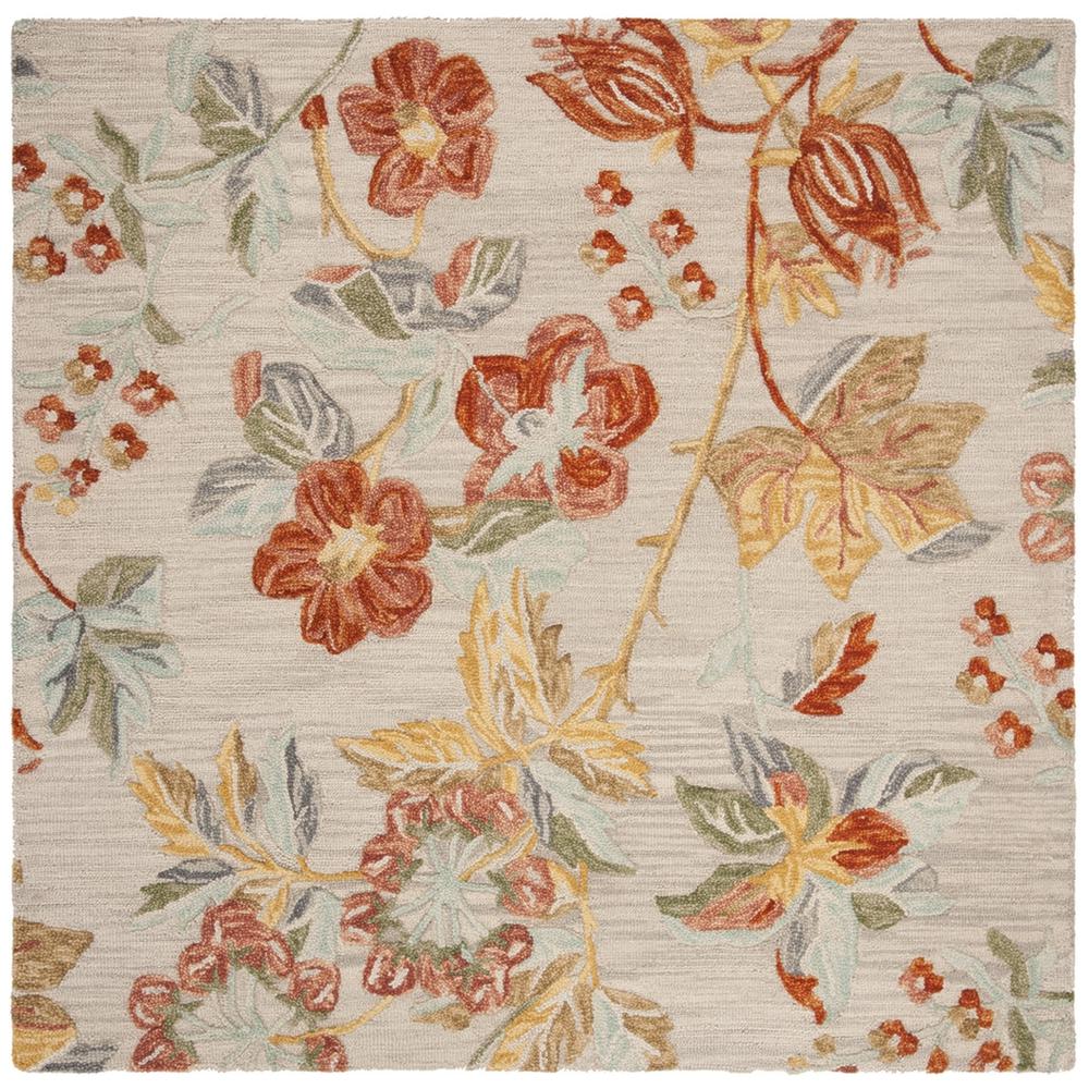 BLOSSOM, GREY / RED, 6' X 6' Square, Area Rug. Picture 1
