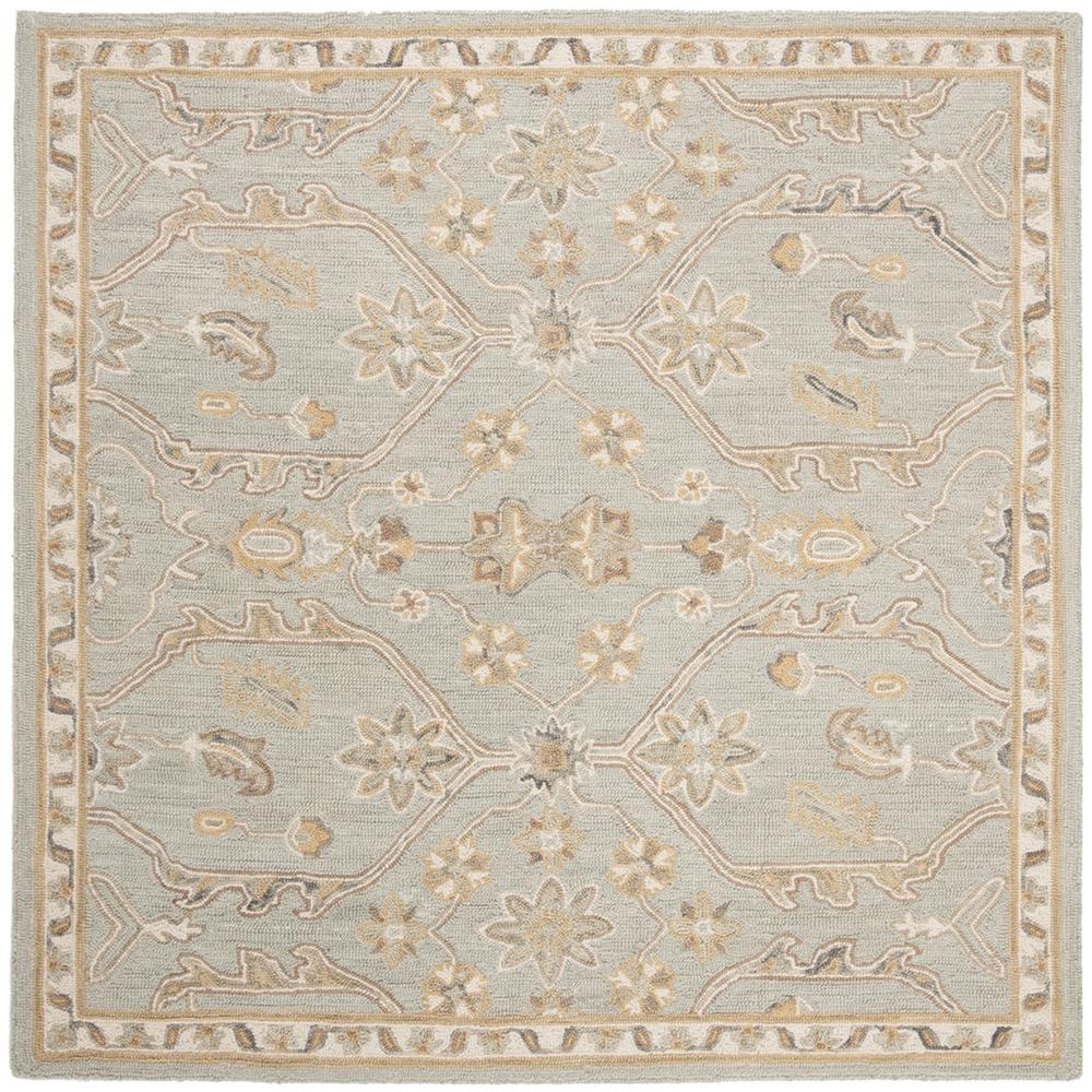 BLOSSOM, SLATE / BEIGE, 6' X 6' Square, Area Rug. Picture 1