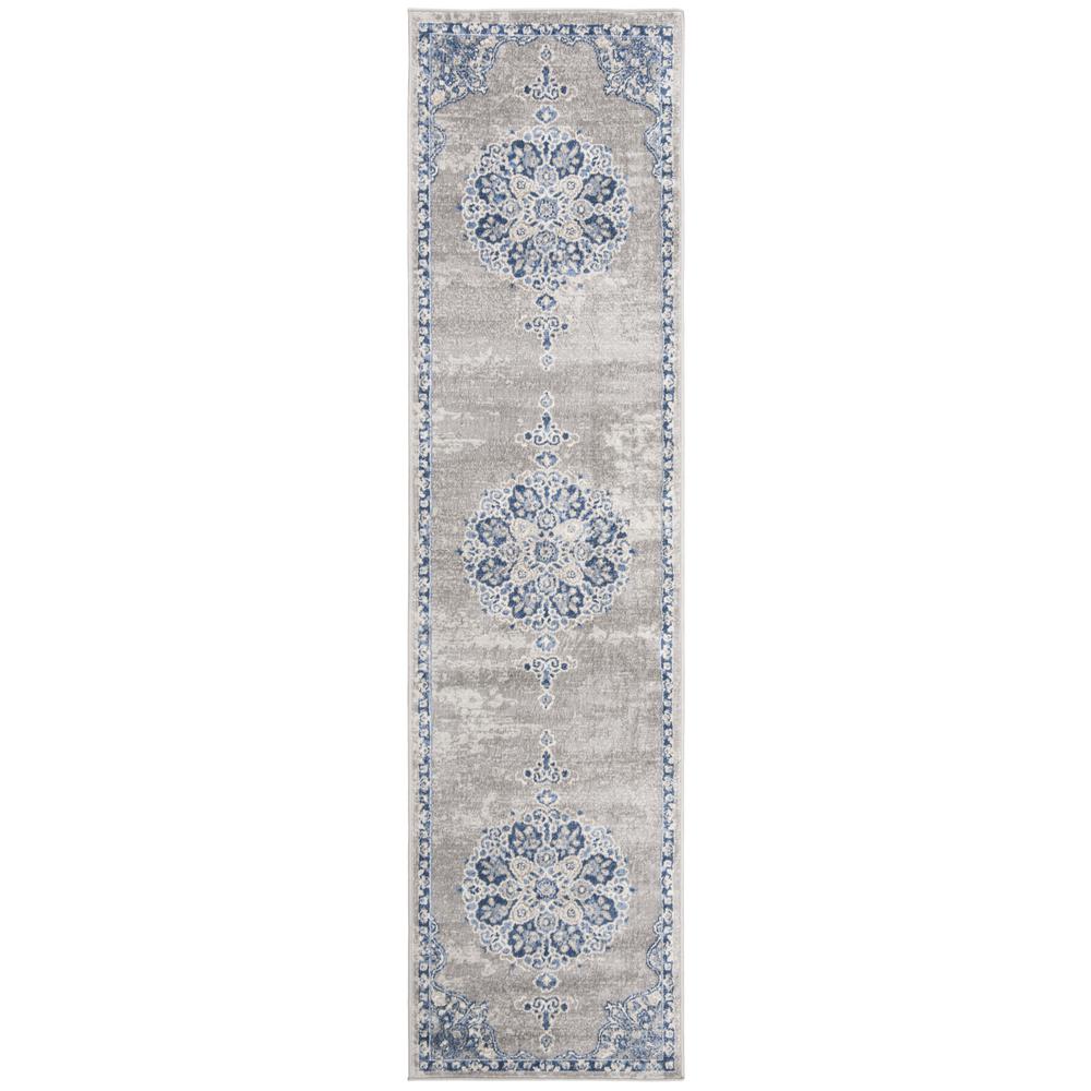 BRENTWOOD, LIGHT GREY / BLUE, 2' X 12', Area Rug, BNT867G-212. Picture 1