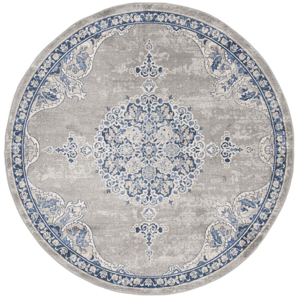 BRENTWOOD, LIGHT GREY / BLUE, 6'-7" X 6'-7" Round, Area Rug, BNT867G-7R. Picture 1