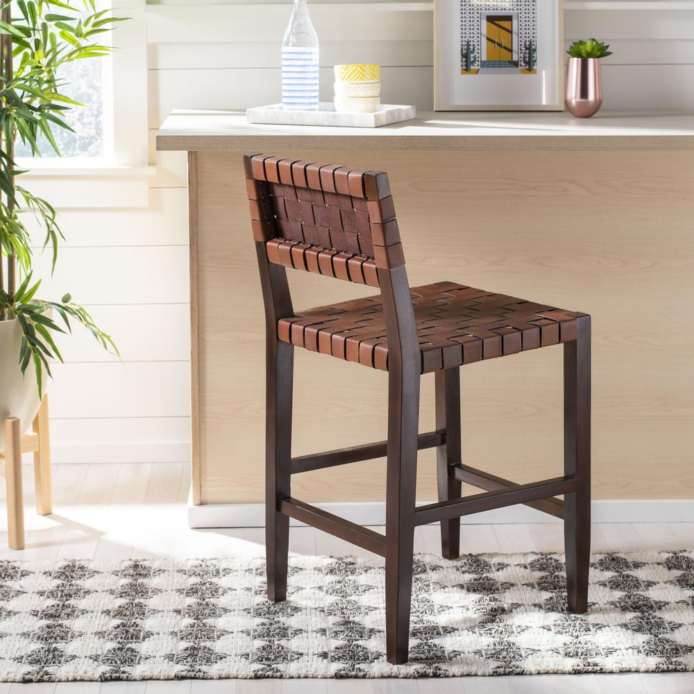 Paxton Woven Leather Counter Stool, Cognac. Picture 2