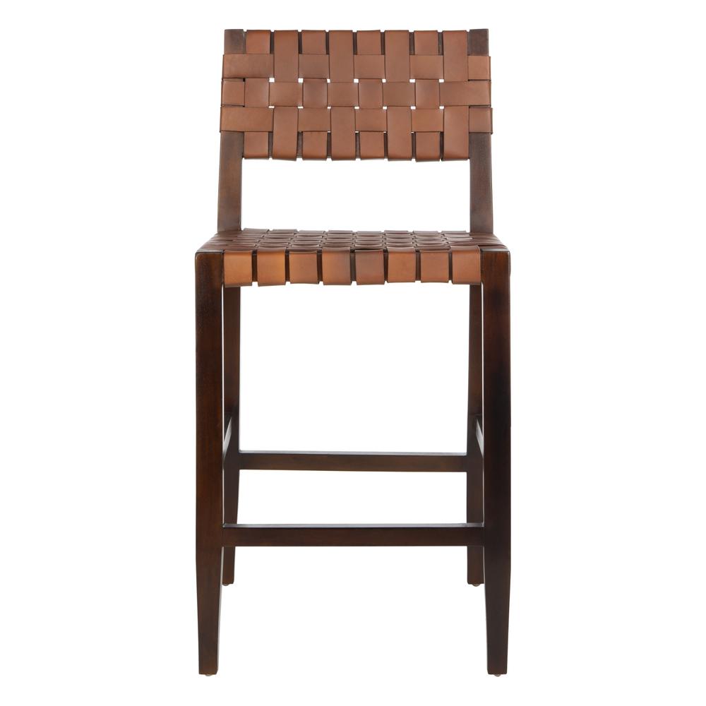Paxton Woven Leather Counter Stool, Cognac. Picture 1