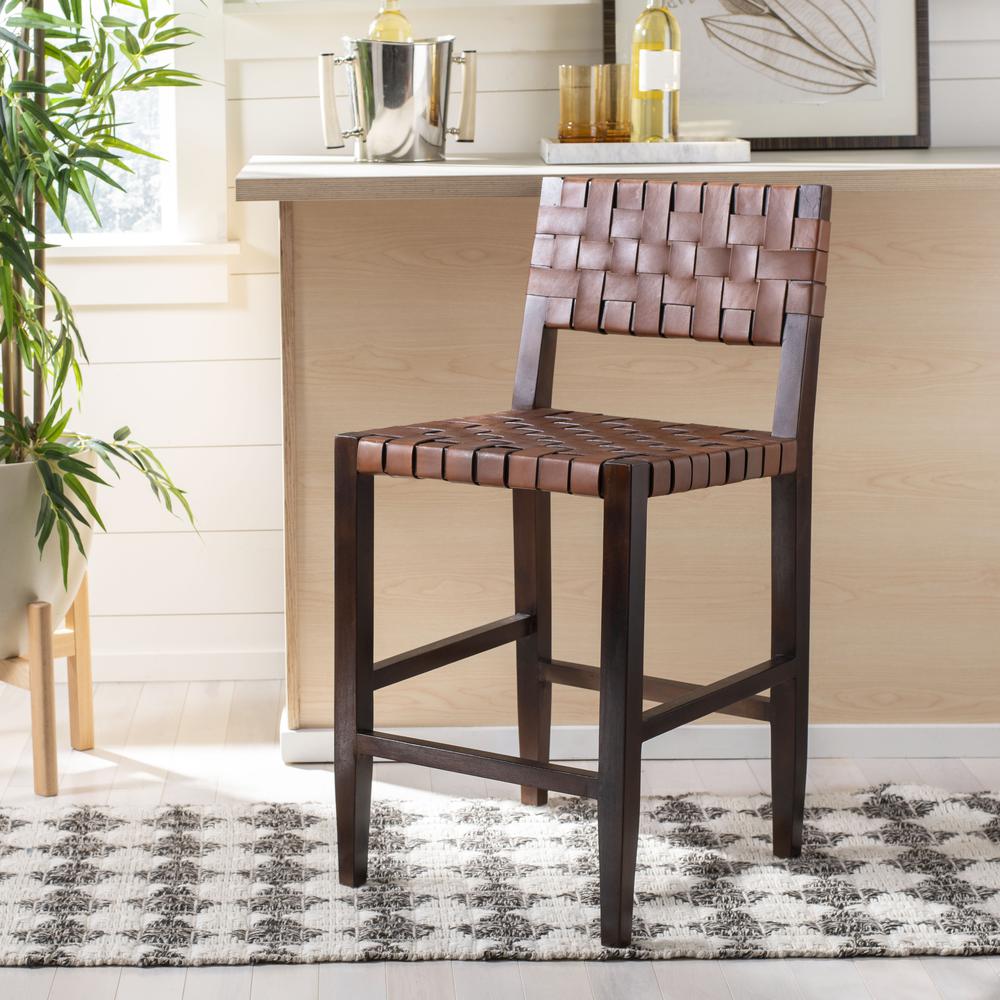Paxton Woven Leather Counter Stool, Cognac. Picture 8