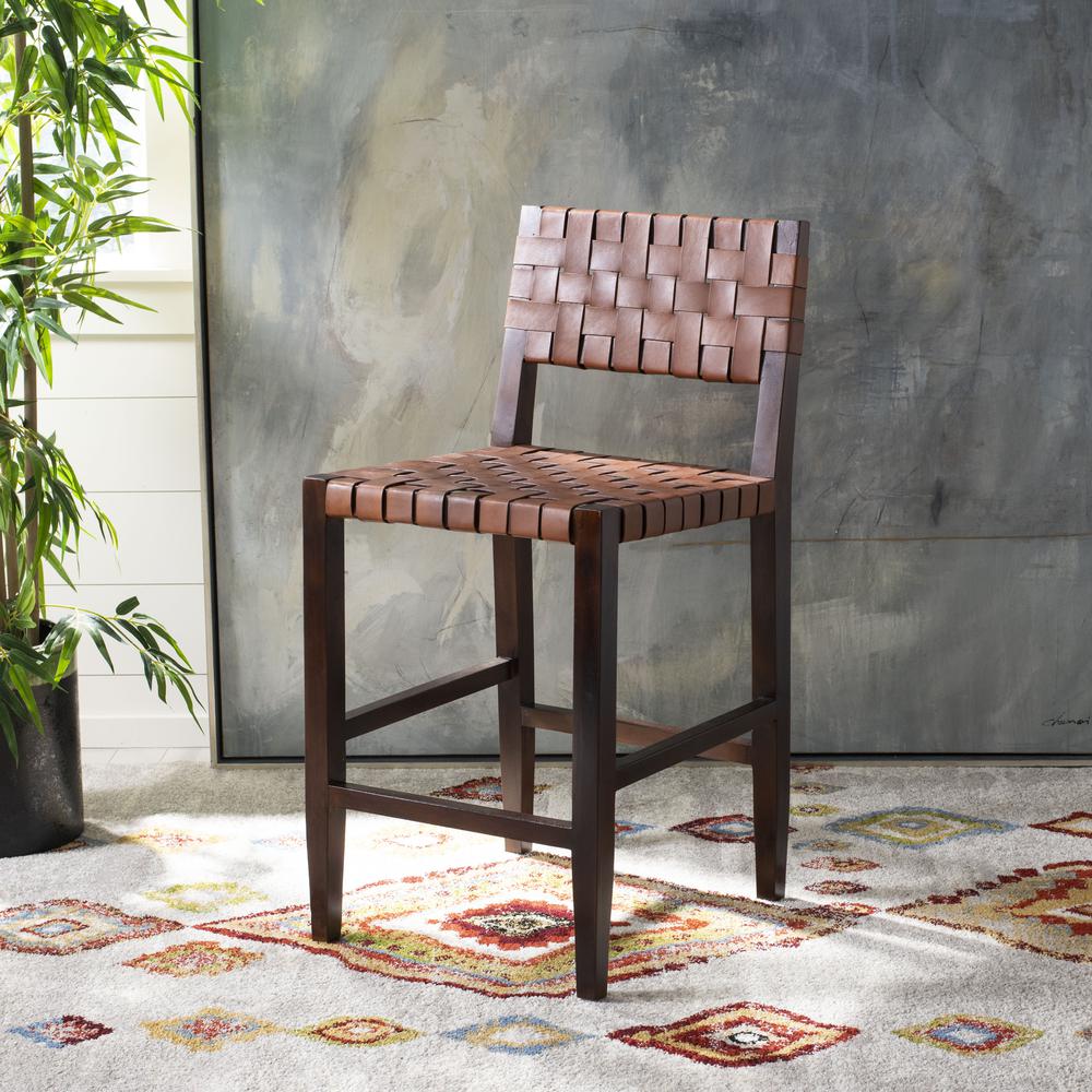 Paxton Woven Leather Counter Stool, Cognac. Picture 9