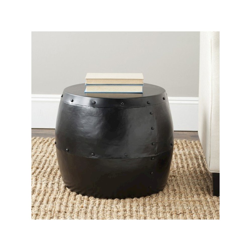 Home Collection Hogan Silver Iron Drum Stool, Black. Picture 3