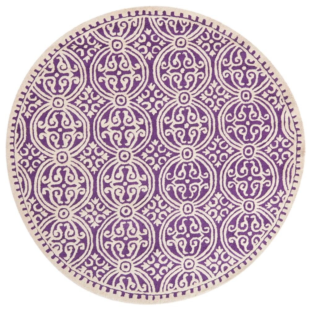CAMBRIDGE, PURPLE / IVORY, 4' X 4' Round, Area Rug. Picture 1