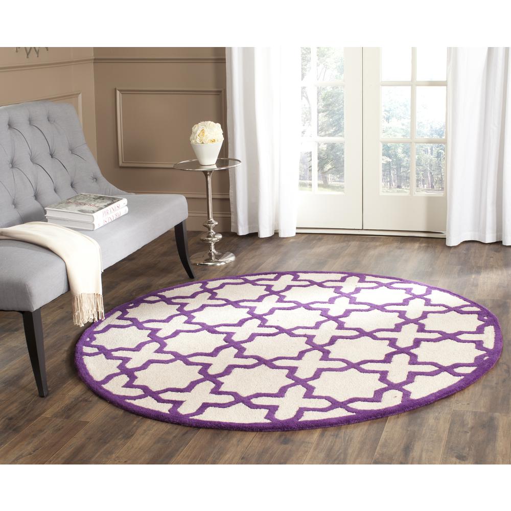 CAMBRIDGE, IVORY / PURPLE, 6' X 6' Round, Area Rug, CAM125V-6R. Picture 1