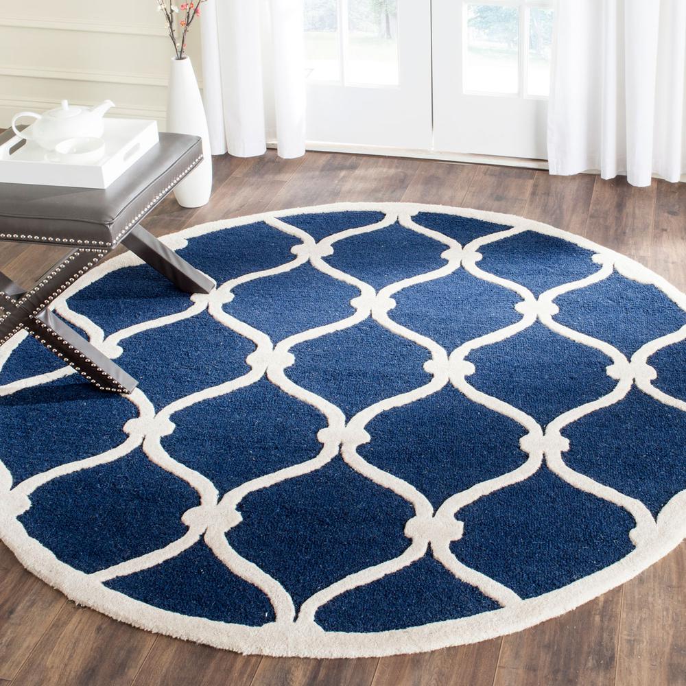 CAMBRIDGE, NAVY / IVORY, 8' X 8' Round, Area Rug, CAM710M-8R. Picture 1