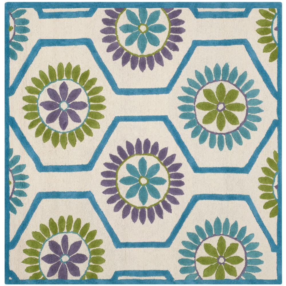 CAMBRIDGE, IVORY / BLUE, 6' X 6' Square, Area Rug. Picture 1