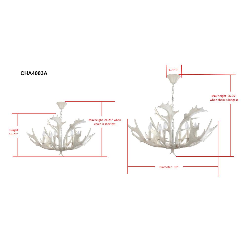 Birch 30-Inch Dia Antler Chandelier, White. Picture 5
