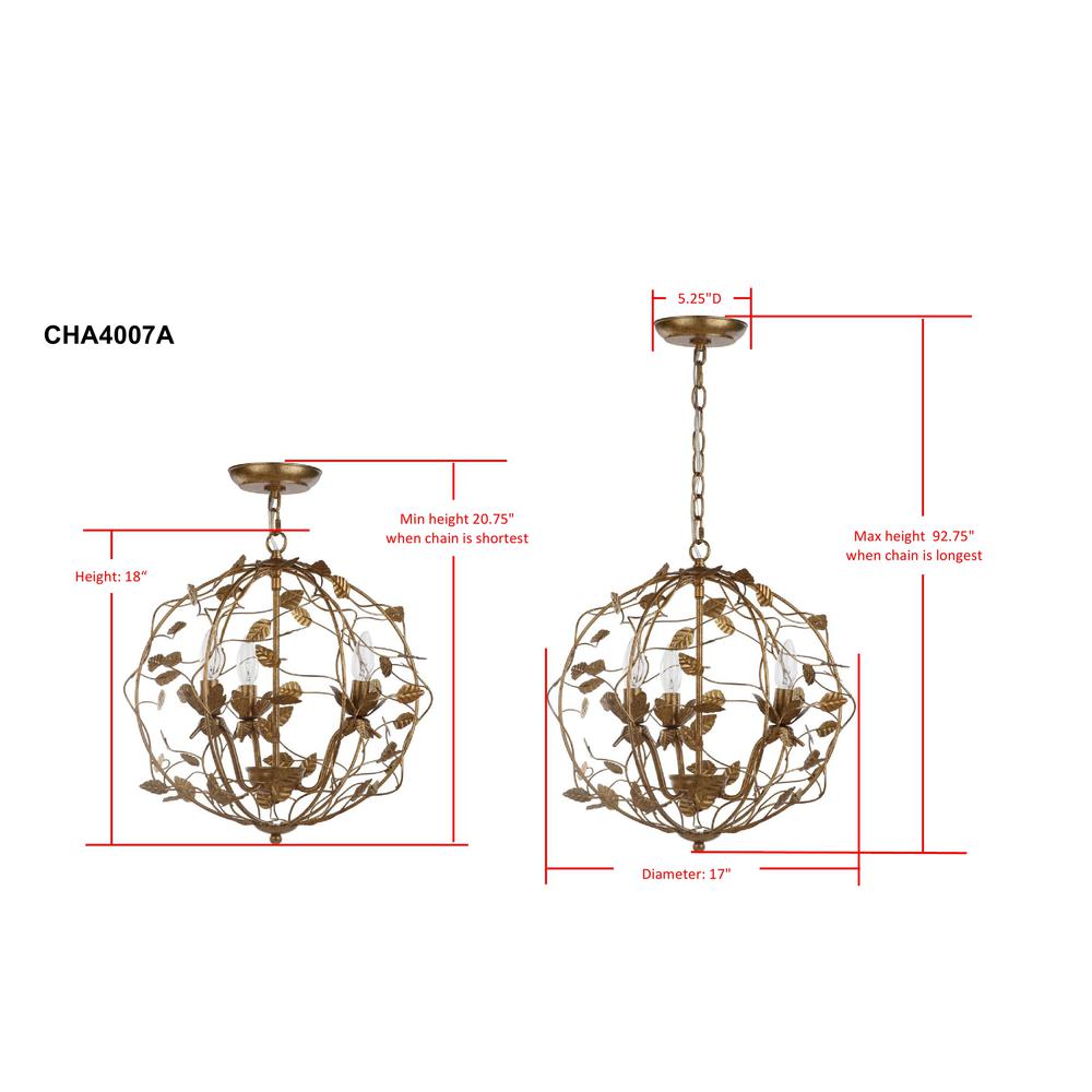 Austen Cage Chandelier, Gold Leaf. Picture 1