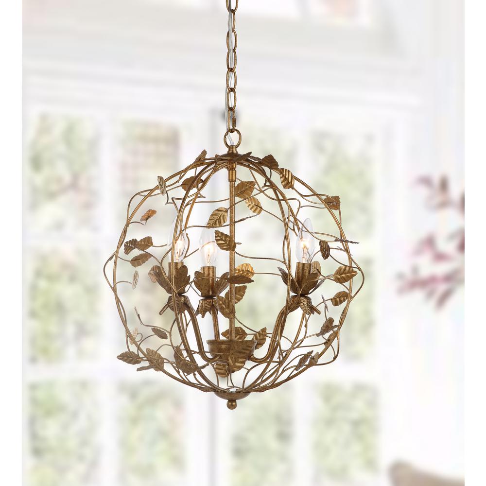 Austen Cage Chandelier, Gold Leaf. Picture 4