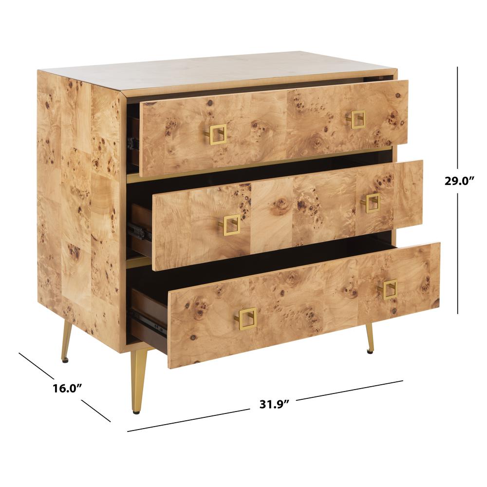 Katia 3 Drawer Chest, Natural/Gold. Picture 5