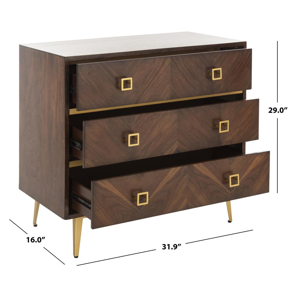 Katia 3 Drawer Chest, Walnut Parquet/Gold. Picture 5