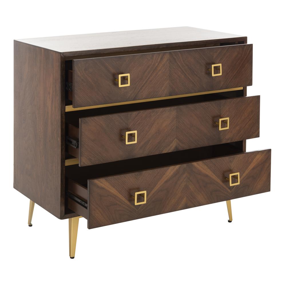 Katia 3 Drawer Chest, Walnut Parquet/Gold. Picture 10