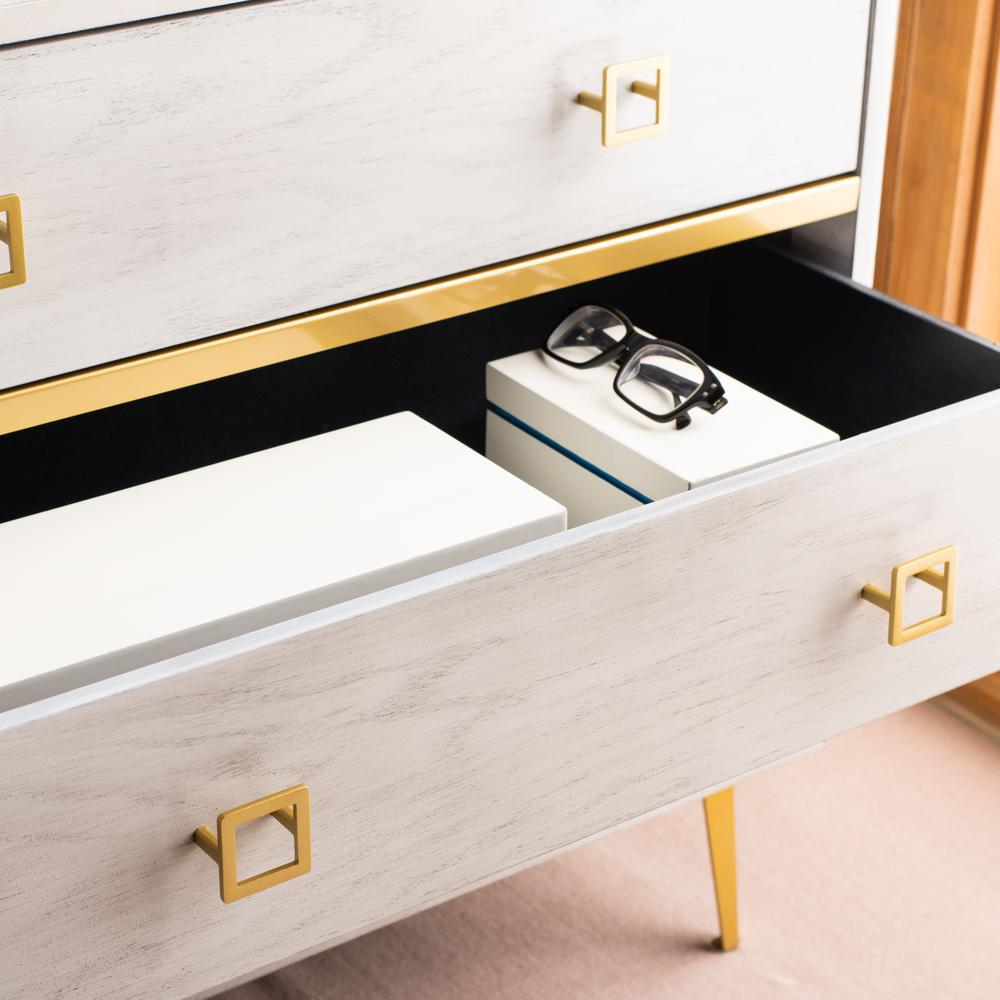 Katia 3 Drawer Chest, White Wash/Gold. Picture 4