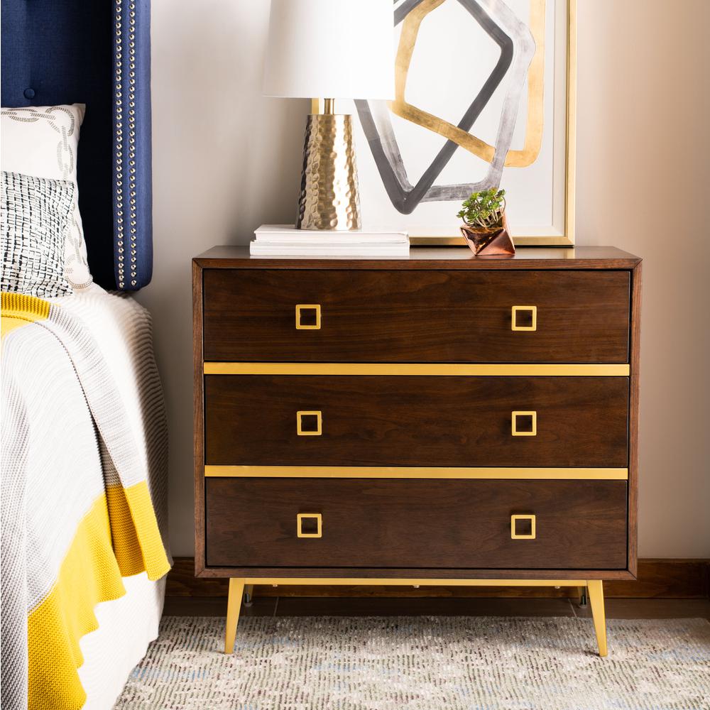 Katia 3 Drawer Chest, Walnut/Gold. Picture 10