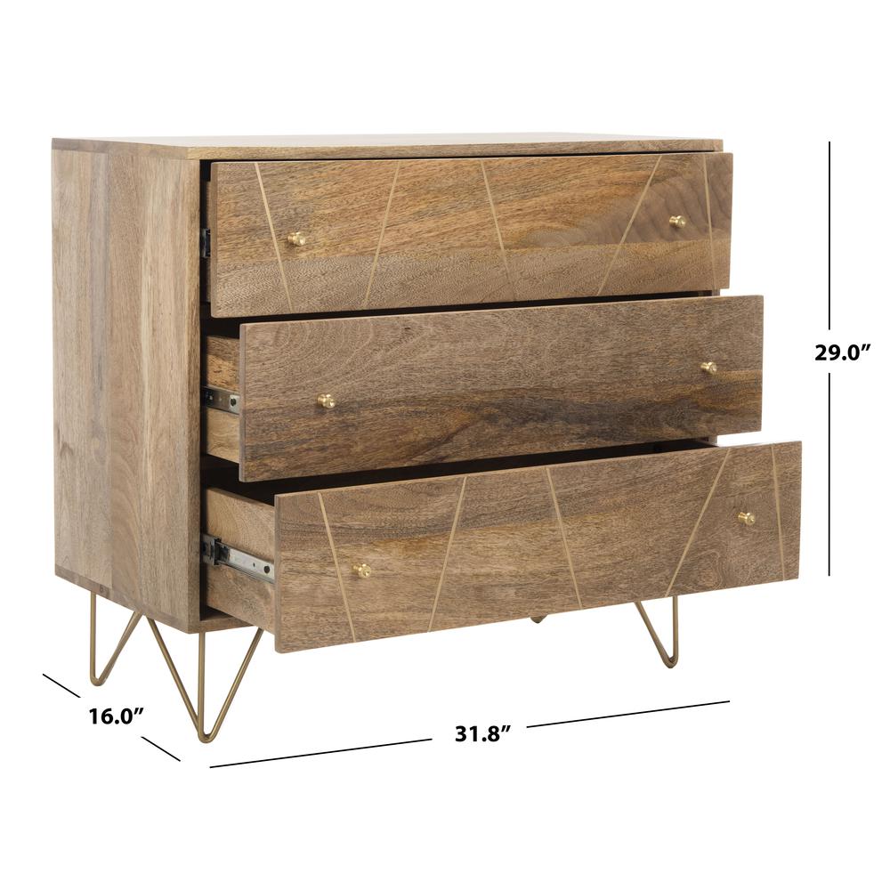 Marigold 3 Drawer Chest, Natural/Brass. Picture 3