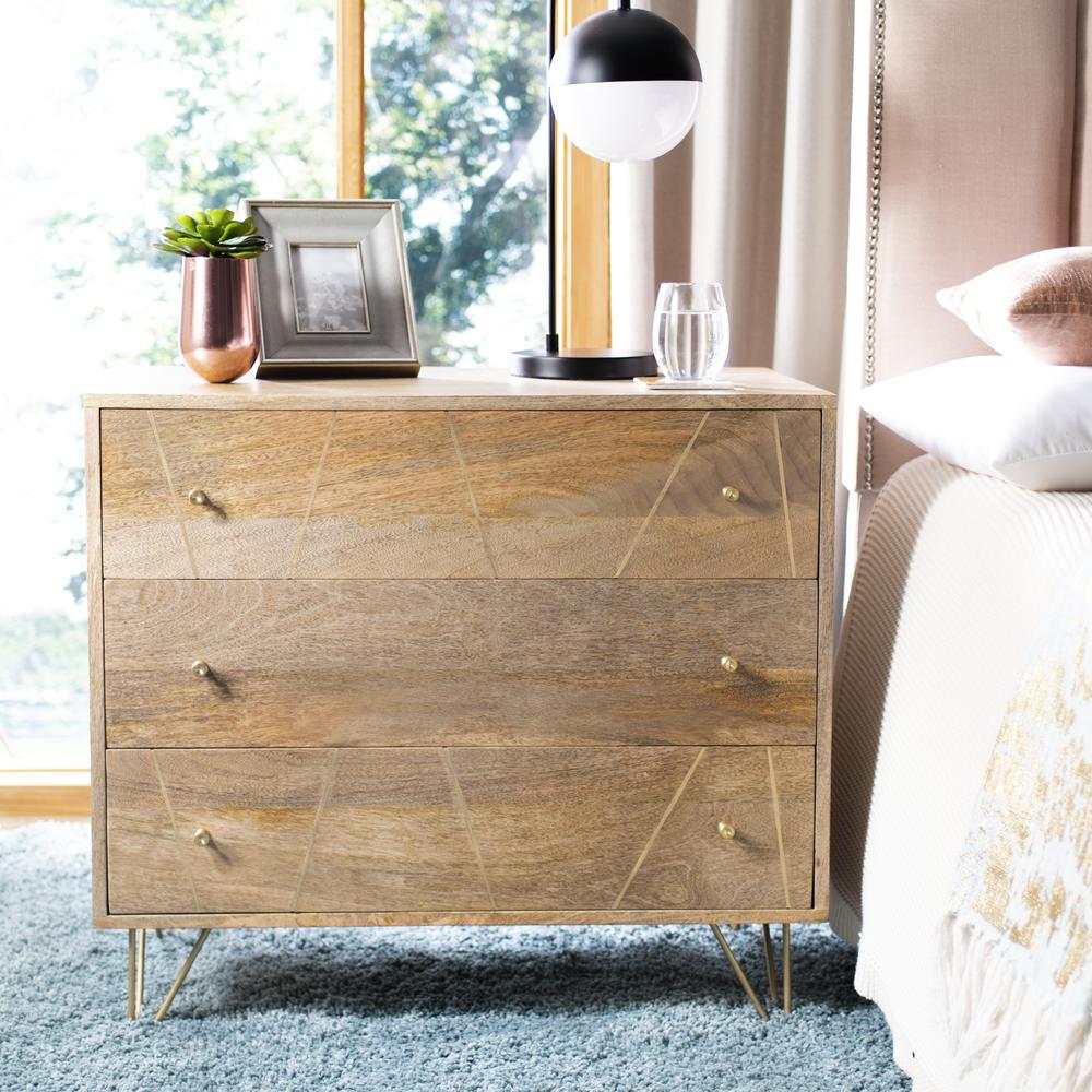 Marigold 3 Drawer Chest, Natural/Brass. Picture 11