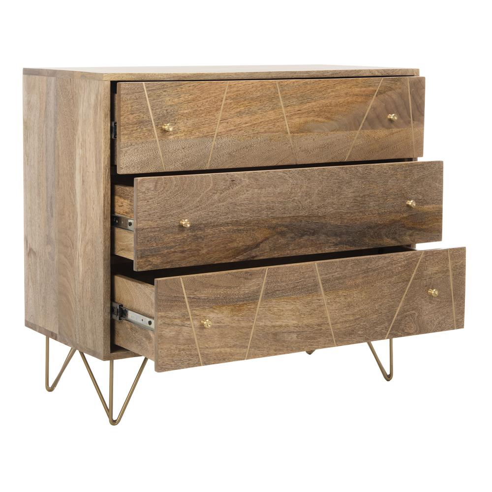 Marigold 3 Drawer Chest, Natural/Brass. Picture 2