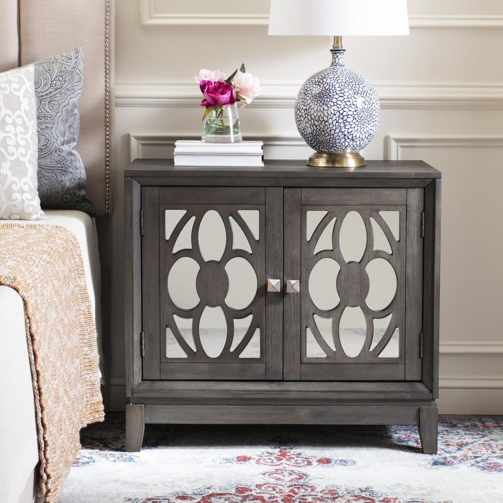 Shannon 2 Door Chest, Grey Wash Walnut/Mirror. Picture 8