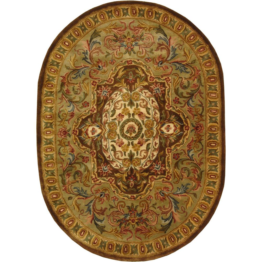 CLASSIC, BEIGE / OLIVE, 4'-6" X 6'-6" Oval, Area Rug. Picture 1