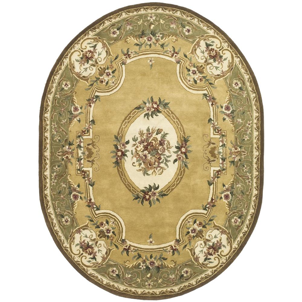 CLASSIC, LIGHT GOLD / GREEN, 4'-6" X 6'-6" Oval, Area Rug. Picture 1