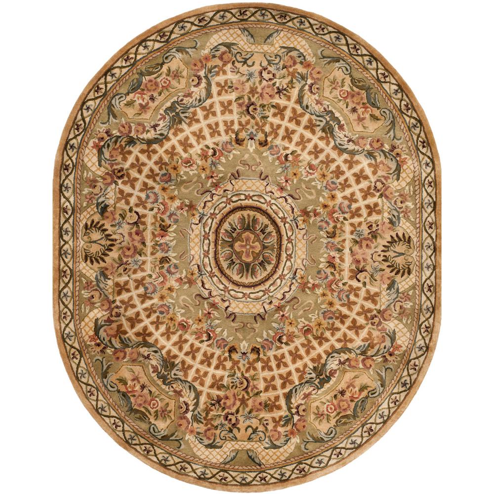 CLASSIC, TOUPE / LIGHT GREEN, 4'-6" X 6'-6" Oval, Area Rug. Picture 1