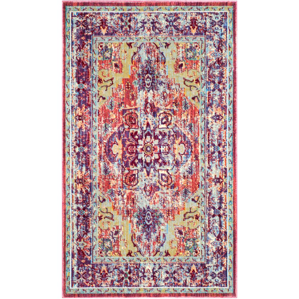 CLAREMONT, PURPLE / CORAL, 3'-3" X 5'-3", Area Rug. Picture 1